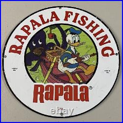 Vintage Rapala Porcelain Sign Gas Oil Fishing Lures Rod Hook Boat Pump Plate Ad