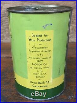 Vintage Rare Deep Rock PRIZE MOTOR OIL QUART Oil Can Metal Oil Can Empty