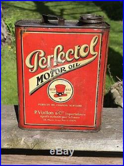 Vintage Rare HTF Red Hat Perfectol Motor Oil Slim Oil Can Gas Oil Soda