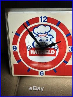 Vintage Rare Hatfield Franks Hot Dogs Lighted Clock Sign Gas Oil Soda