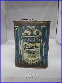 Vintage Rare Socony Polarine Five Pound Trans Lube Oil Can 874-x