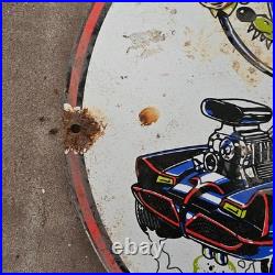 Vintage Rat Fink Mouse Old Us Gasoline Oil Gas Pump Enamel Porcelain Sign