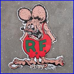 Vintage Rat Fink Mouse Old Us Gasoline Oil Gas Pump Enamel Porcelain Sign