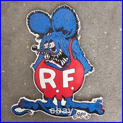 Vintage Rat Fink Mouse Old Us Gasoline Oil Gas Pump Enamel Porcelain Sign