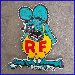 Vintage Rat Fink Mouse Old Us Gasoline Oil Gas Pump Enamel Porcelain Sign