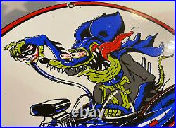 Vintage Rat Fink Porcelain Sign Steel Gas Oil Garage Pump Plate Batman Ed Roth