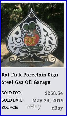 Vintage Ratfink Ace Of Spades 11 Porcelain Metal Gasoline & Oil Sign! Rat Fink