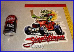 Vintage Ratfink Drives Custom Red Roadster Hotrod Metal Finger Gasoline Oil Sign