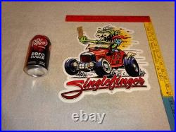 Vintage Ratfink Drives Custom Red Roadster Hotrod Metal Finger Gasoline Oil Sign