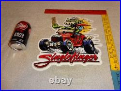 Vintage Ratfink Drives Custom Red Roadster Hotrod Metal Finger Gasoline Oil Sign