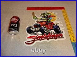 Vintage Ratfink Drives Custom Red Roadster Hotrod Metal Finger Gasoline Oil Sign