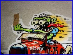 Vintage Ratfink Drives Custom Red Roadster Hotrod Metal Finger Gasoline Oil Sign