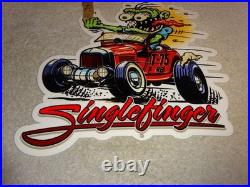 Vintage Ratfink Drives Custom Red Roadster Hotrod Metal Finger Gasoline Oil Sign