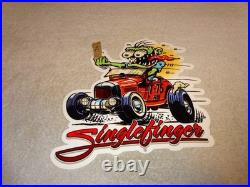 Vintage Ratfink Drives Custom Red Roadster Hotrod Metal Finger Gasoline Oil Sign