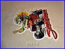 Vintage Ratfink Drives Custom Red Roadster Hotrod Metal Finger Gasoline Oil Sign