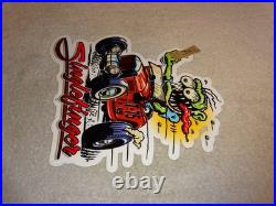 Vintage Ratfink Drives Custom Red Roadster Hotrod Metal Finger Gasoline Oil Sign