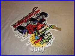 Vintage Ratfink Drives Custom Red Roadster Hotrod Metal Finger Gasoline Oil Sign Vintage Ratfink Drives Custom Red Roadster Hotrod Metal Finger Gasoline Oil Sign
