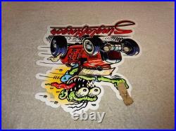 Vintage Ratfink Drives Custom Red Roadster Hotrod Metal Finger Gasoline Oil Sign
