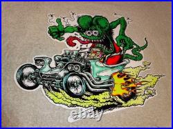 Vintage Ratfink Drives Custom Roadster Hot Rod Metal Gasoline Oil Rat Fink Sign