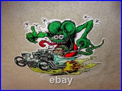 Vintage Ratfink Drives Custom Roadster Hot Rod Metal Gasoline Oil Rat Fink Sign