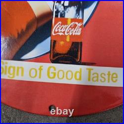 Vintage Red Coca Pinup Old Us Gasoline Oil Gas Pump Enamel Porcelain Sign