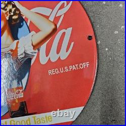 Vintage Red Coca Pinup Old Us Gasoline Oil Gas Pump Enamel Porcelain Sign