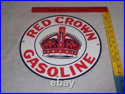 Vintage Red Crown Gasoline Huge King's? 11 3/4 Porcelain Metal Gas & Oil Sign