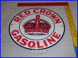 Vintage Red Crown Gasoline Huge King's? 11 3/4 Porcelain Metal Gas & Oil Sign