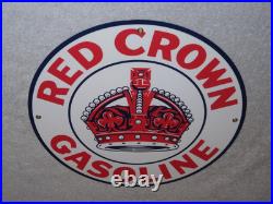 Vintage Red Crown Gasoline Huge King's? 11 3/4 Porcelain Metal Gas & Oil Sign