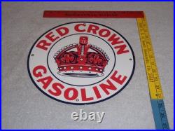 Vintage Red Crown Gasoline Huge King's? 11 3/4 Porcelain Metal Gas & Oil Sign