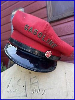 Vintage Red Crown Gasoline Motor Oil Company Service Station Attendant Hat