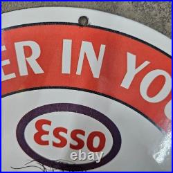 Vintage Red Esso Tiger Old Us Gasoline Oil Gas Pump Enamel Porcelain Sign