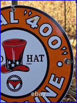 Vintage Red Hat Royal 400 Gasoline Porcelain Gas Pump Sign Oil 12