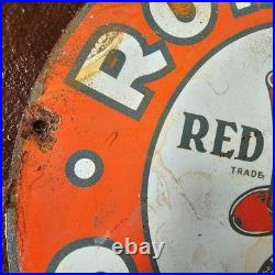 Vintage Red Hat Royal 400 Trade Mark Gasoline Oil Gas Pump Enamel Porcelain Sign