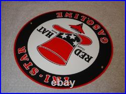 Vintage Red Hat Tri-star? Gasoline 11 3/4 Porcelain Metal Independent Oil Sign