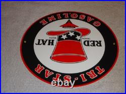 Vintage Red Hat Tri-star? Gasoline 11 3/4 Porcelain Metal Independent Oil Sign