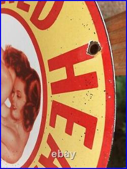 Vintage Red Head Gasoline Heavy Porcelain Sign 12 Gas & Oil Sign