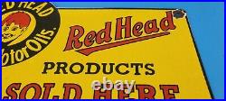 Vintage Red Head Gasoline Porcelain 10 Gas Oil Service Station Pump Plate Sign