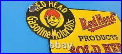 Vintage Red Head Gasoline Porcelain 10 Gas Oil Service Station Pump Plate Sign