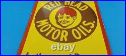 Vintage Red Head Gasoline Porcelain 12 Gas Oil Service Station Pump Plate Sign