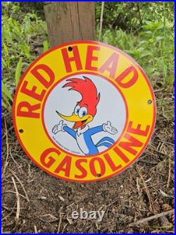 Vintage Red Head Gasoline Porcelain Woody Woodpecker Gas Oil Sign Vintage Red Head Gasoline Porcelain Woody Woodpecker Gas Oil Sign