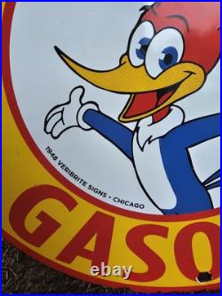 Vintage Red Head Gasoline Porcelain Woody Woodpecker Gas Oil Sign Vintage Red Head Gasoline Porcelain Woody Woodpecker Gas Oil Sign