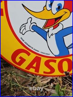 Vintage Red Head Gasoline Porcelain Woody Woodpecker Gas Oil Sign Vintage Red Head Gasoline Porcelain Woody Woodpecker Gas Oil Sign