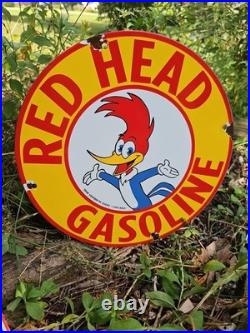 Vintage Red Head Gasoline Porcelain Woody Woodpecker Gas Oil Sign Vintage Red Head Gasoline Porcelain Woody Woodpecker Gas Oil Sign
