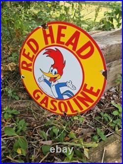 Vintage Red Head Gasoline Porcelain Woody Woodpecker Gas Oil Sign Vintage Red Head Gasoline Porcelain Woody Woodpecker Gas Oil Sign