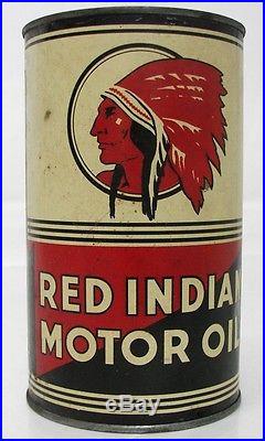 Vintage Red Indian MOTOR OIL 1 qt. Metal Tin Can Gasoline French Canada