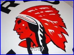 Vintage Red Indian Mccoll Frontenac 11 3/4 Porcelain Metal Canada, Gas Oil Sign