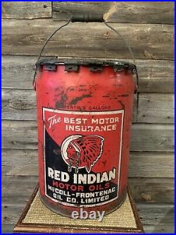Vintage Red Indian Oil Can 5 Gallon Pail