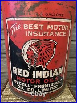 Vintage Red Indian Oil Can 5 Gallon Pail