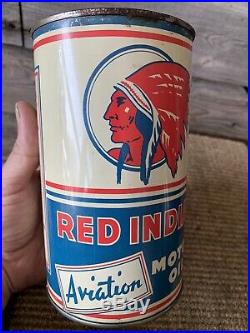 Vintage Red Indian Oil Can Aviation Oil